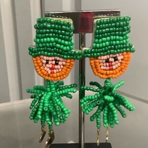 EVERRI St Patrick’s Day Leprechauns Green & Orange Beaded Festive Earrings